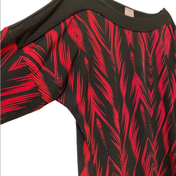 CHICO'S  Black Red Printed Top Shirt Tunic Size Large Longer In Back - Picture 3 of 8